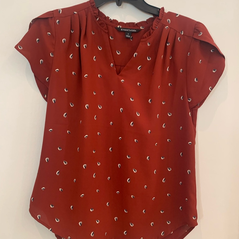 41 Hawthorn Rust Red Cap Sleeve Blouse with Cream Accents